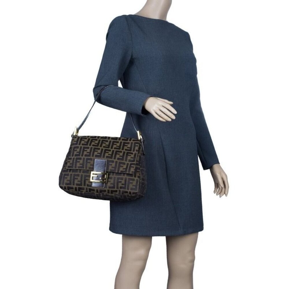 FENDI Mamma Zucca Bucket Baguette Tan Tobacco Flap Bag Purse Shoulder - Picture 3 of 14